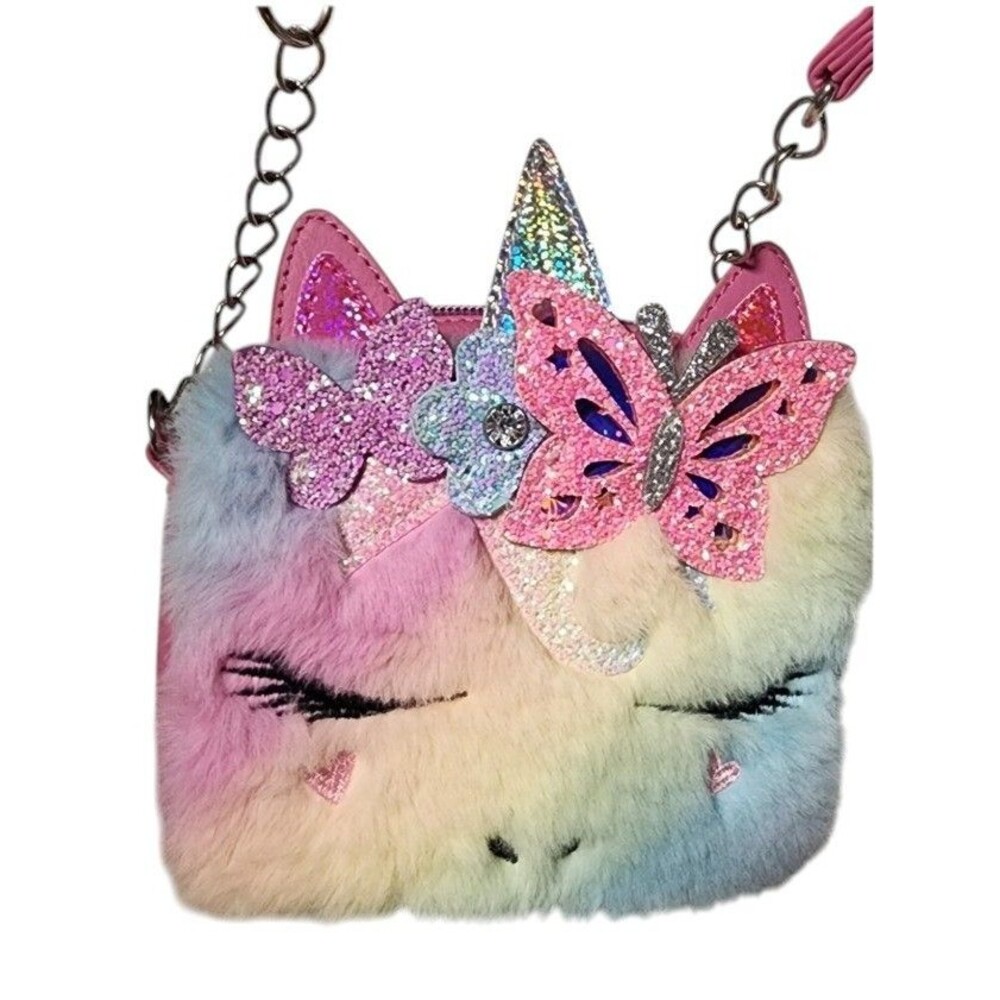 OMG Accessories Miss Gwen Unicorn Crossbody Bag Pastel Faux Fur Glitter Crown